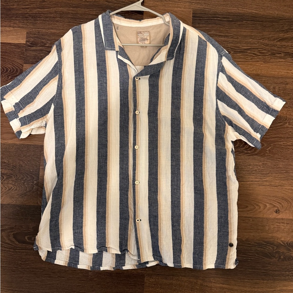 Point Zero Blue and Cream Casual Button Down Shirt